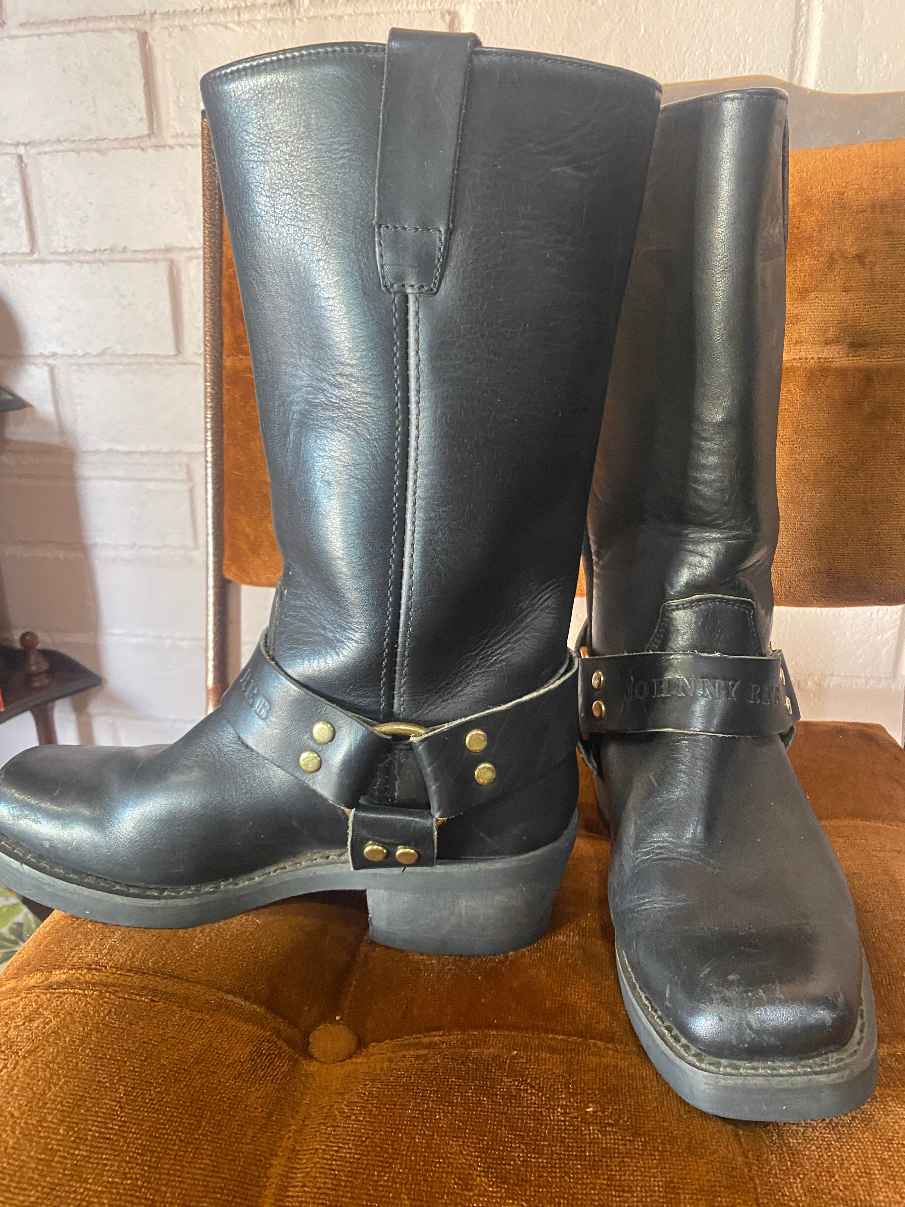 Johnny Reb Vintage Black Leather Biker Boots- women’s 6/7