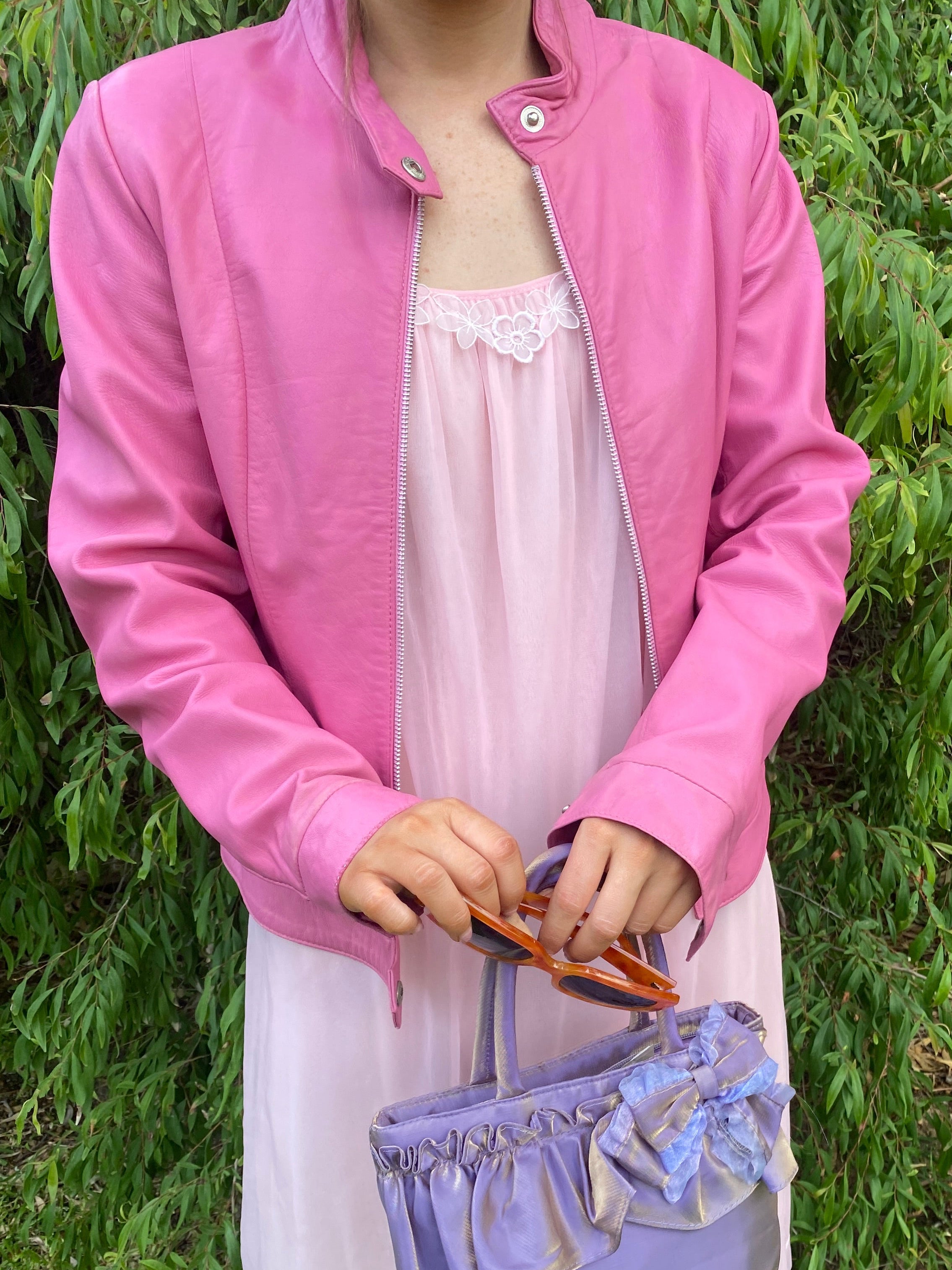 Barbie Pink 1990’s/Y2K Leather Bomber Jacket