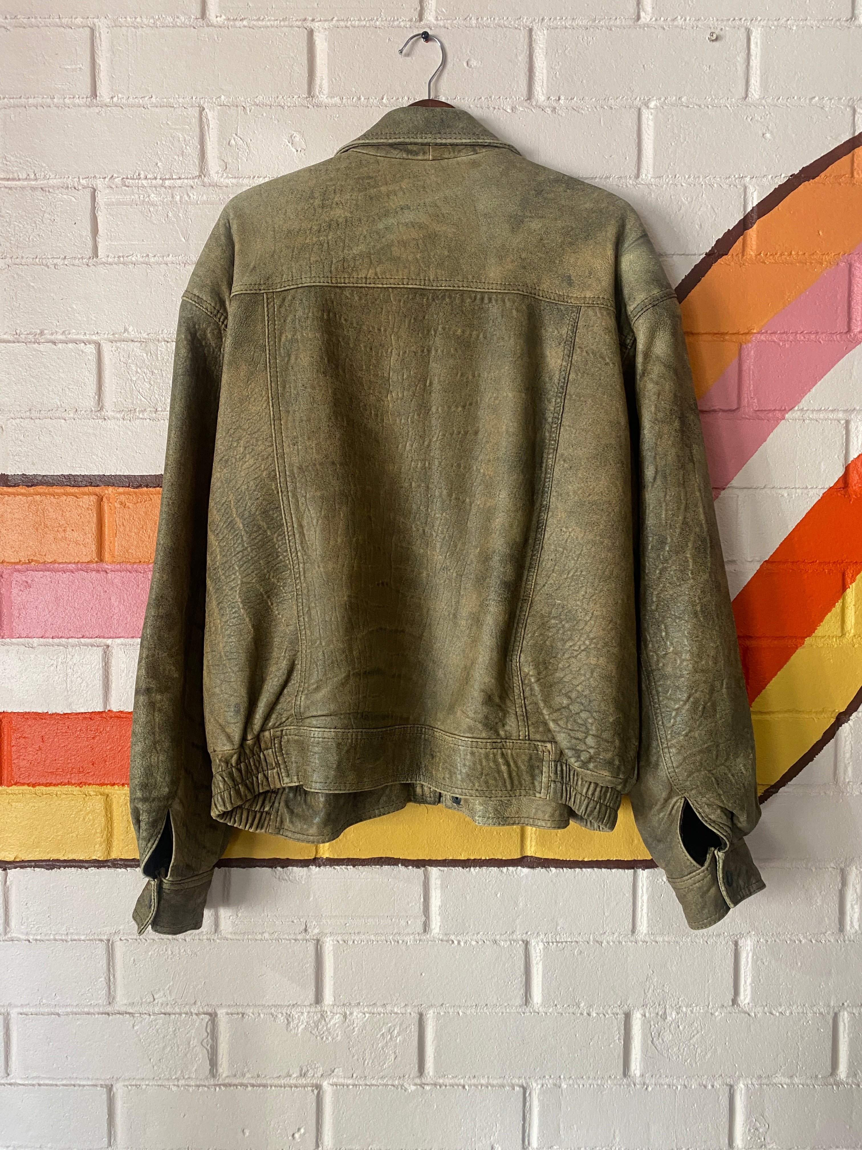 Distressed Brown Leather Oversized Bomber jacket