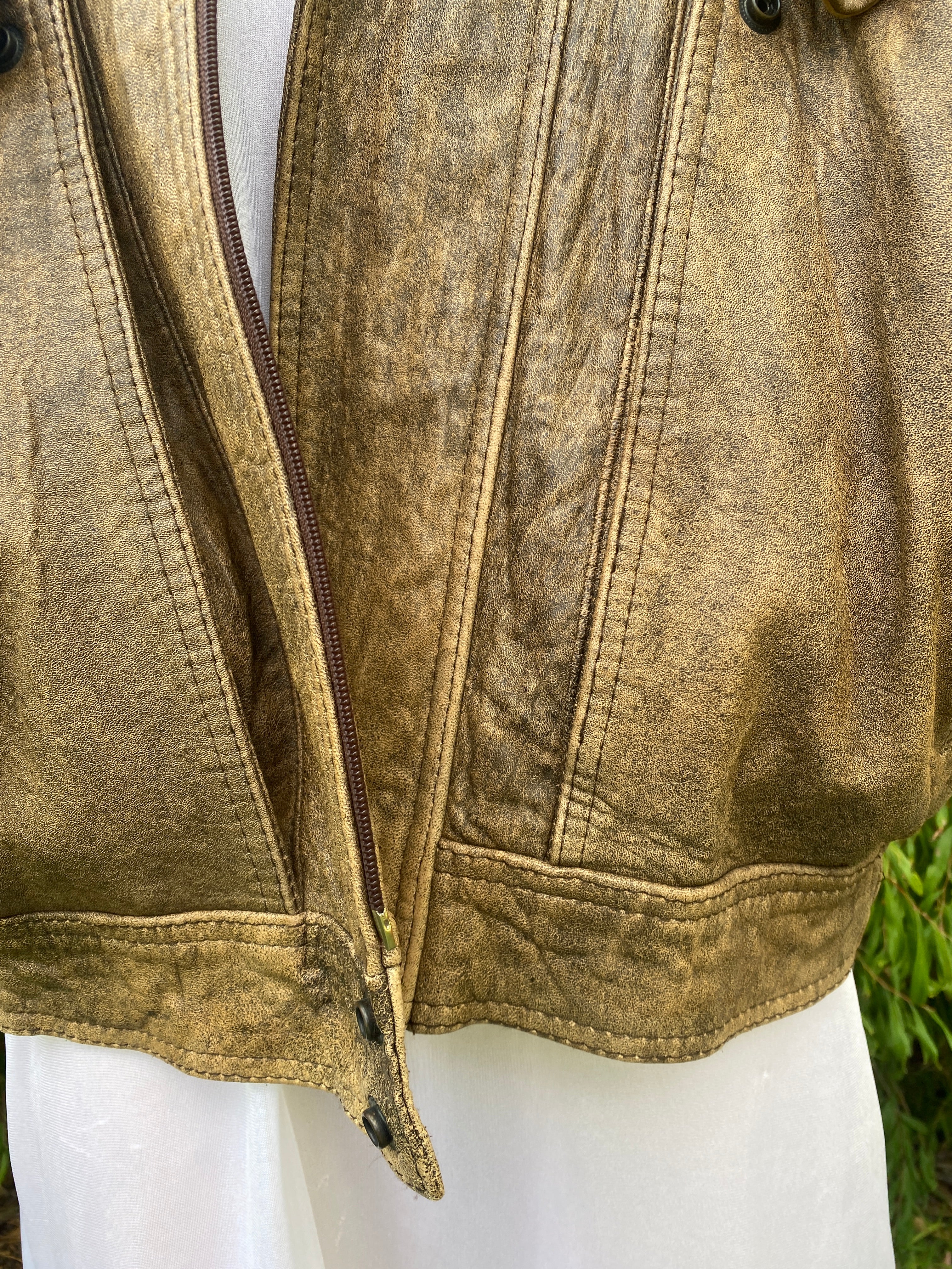 Distressed Brown Leather Oversized Bomber jacket