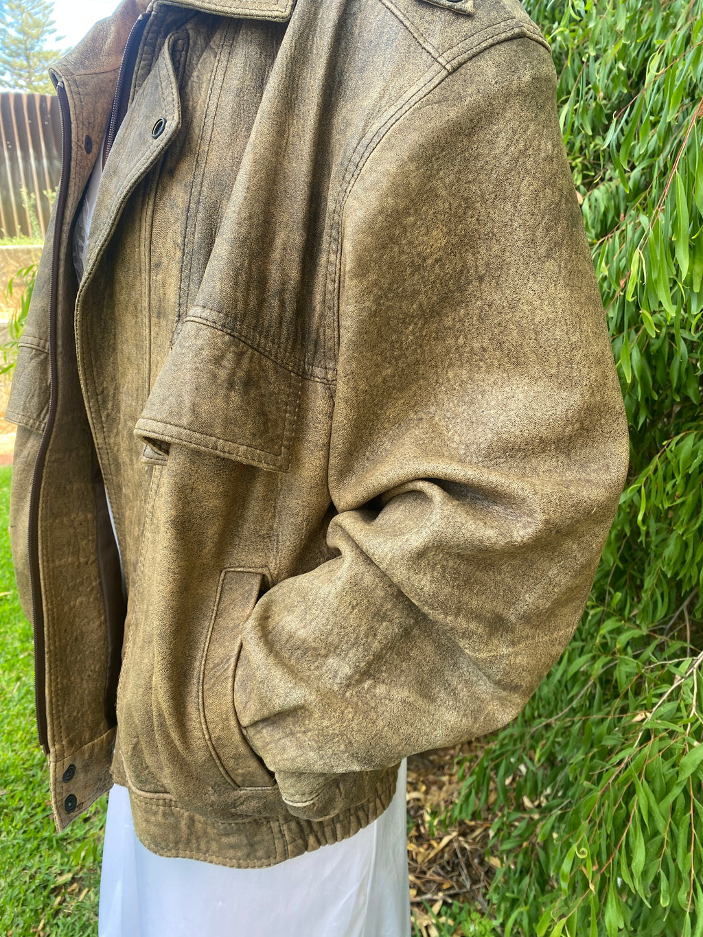 Distressed Brown Leather Oversized Bomber jacket