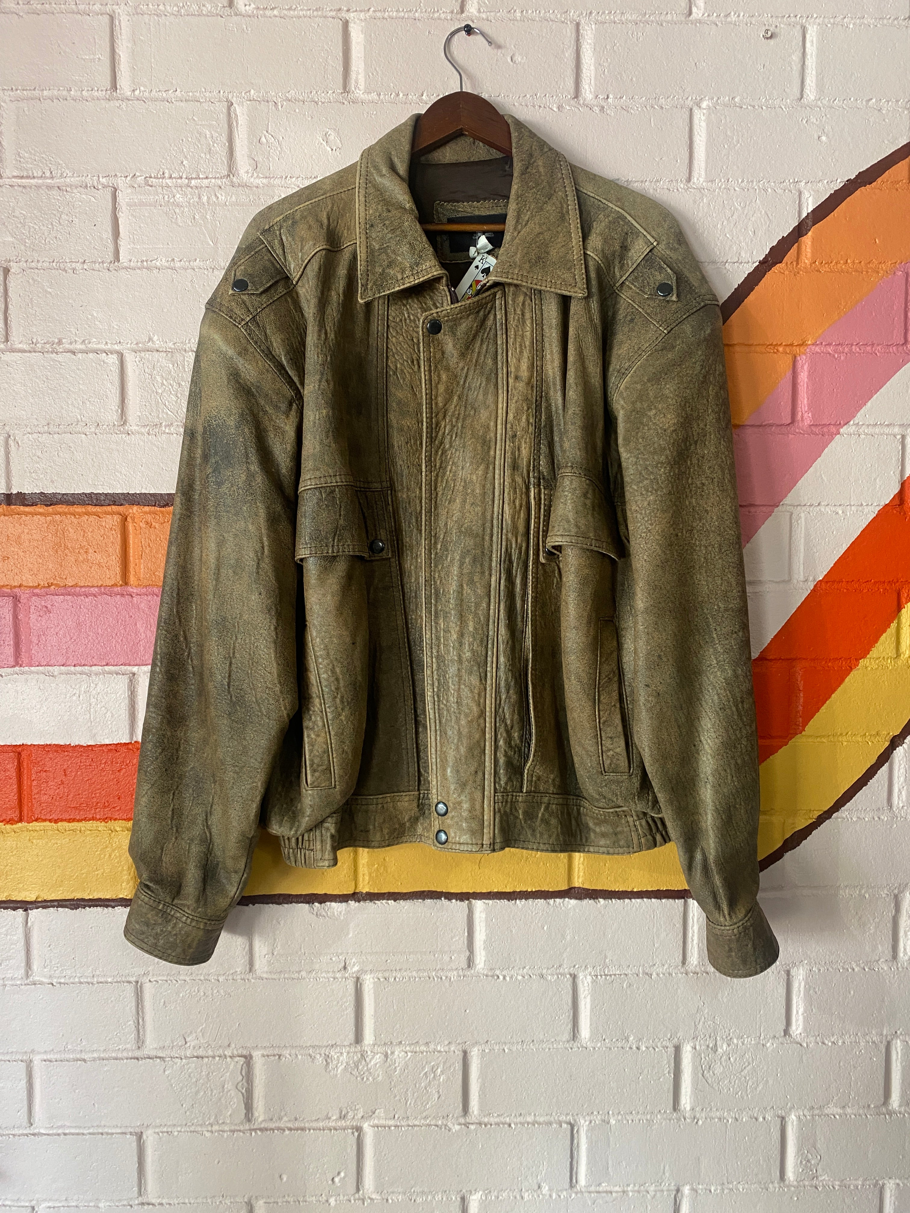 Distressed Brown Leather Oversized Bomber jacket