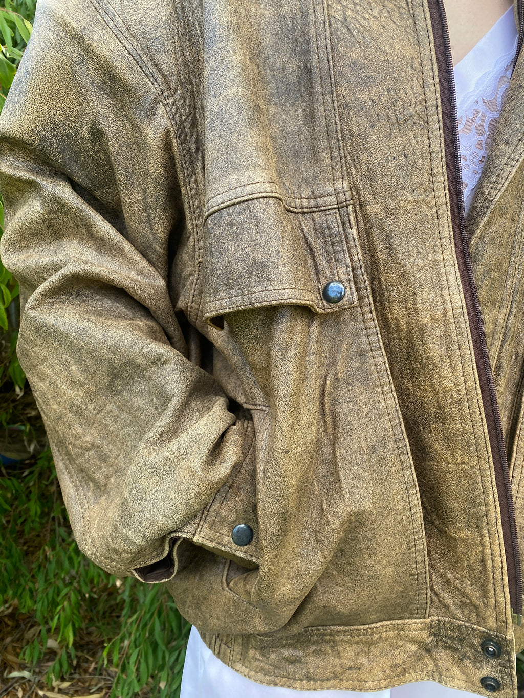 Distressed Brown Leather Oversized Bomber jacket