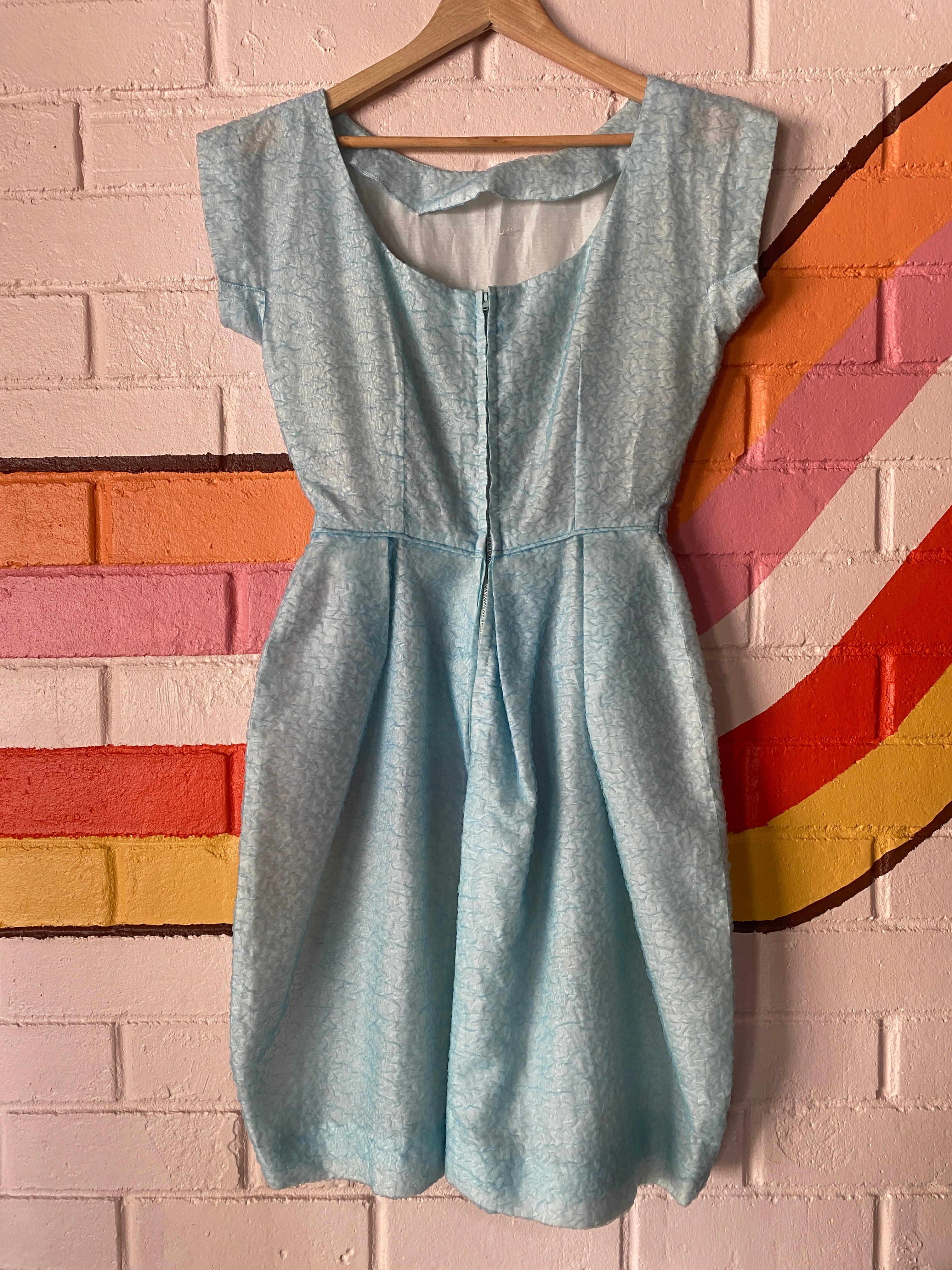 Seafoam Blue Roses 1960's Cocktail Dress, size 10
