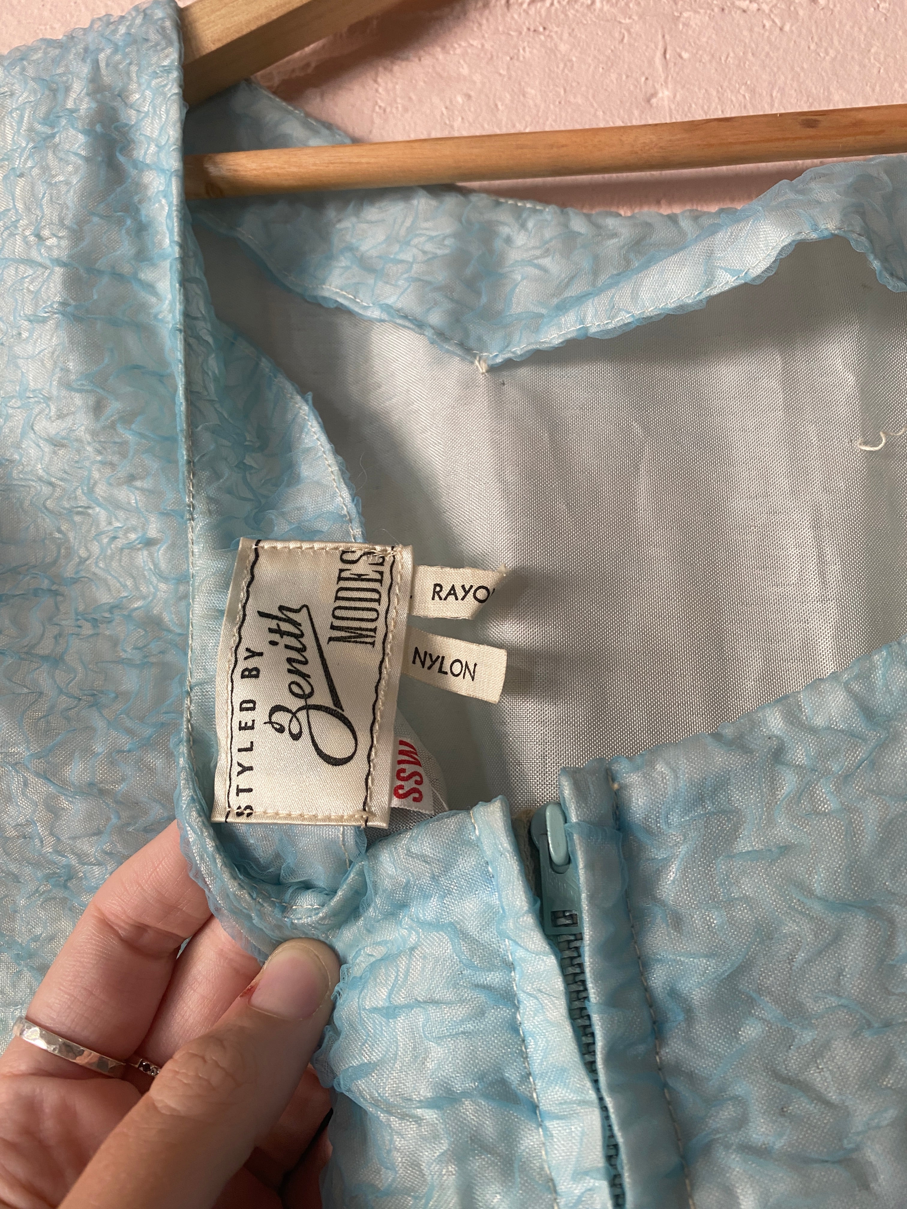 Seafoam Blue Roses 1960's Cocktail Dress, size 10