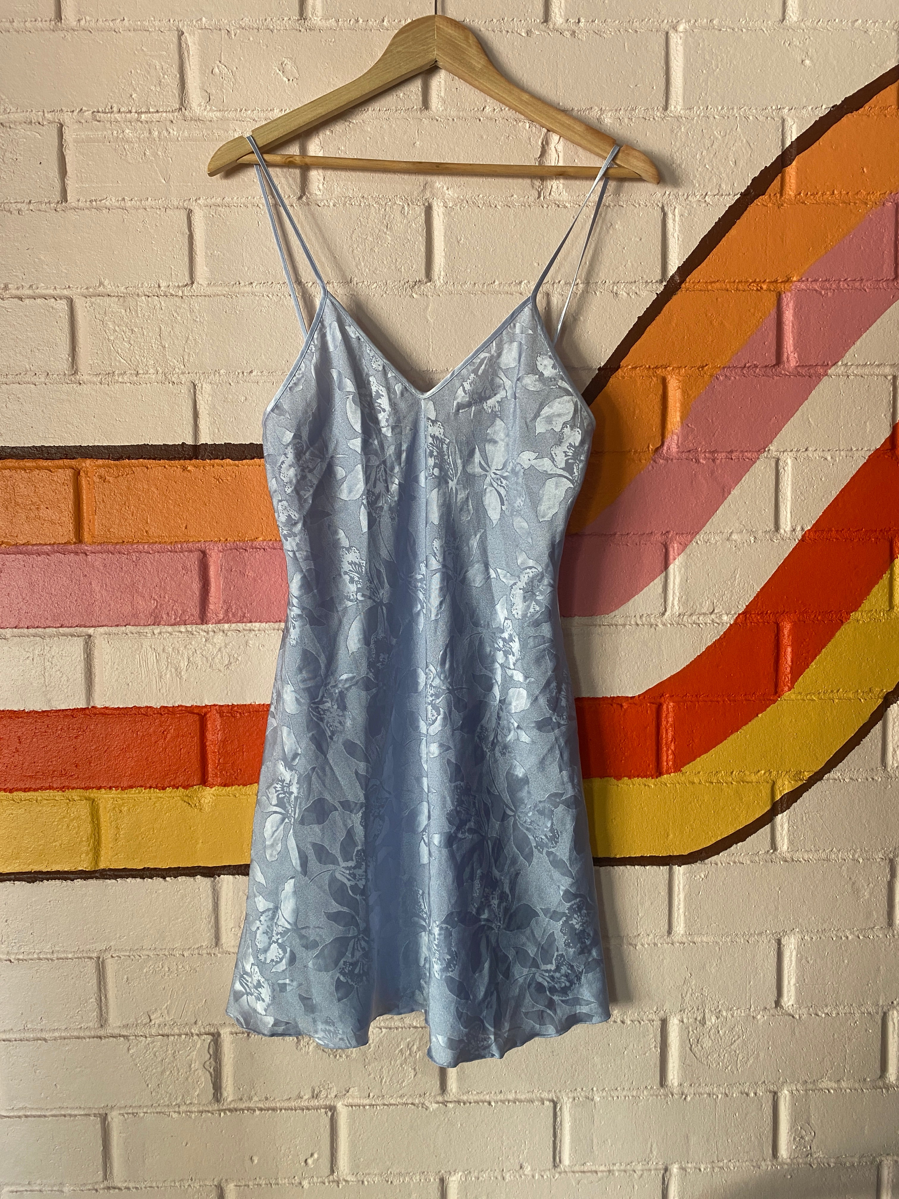 Dusty Blue Jacquard Slip Dress, size 6/8