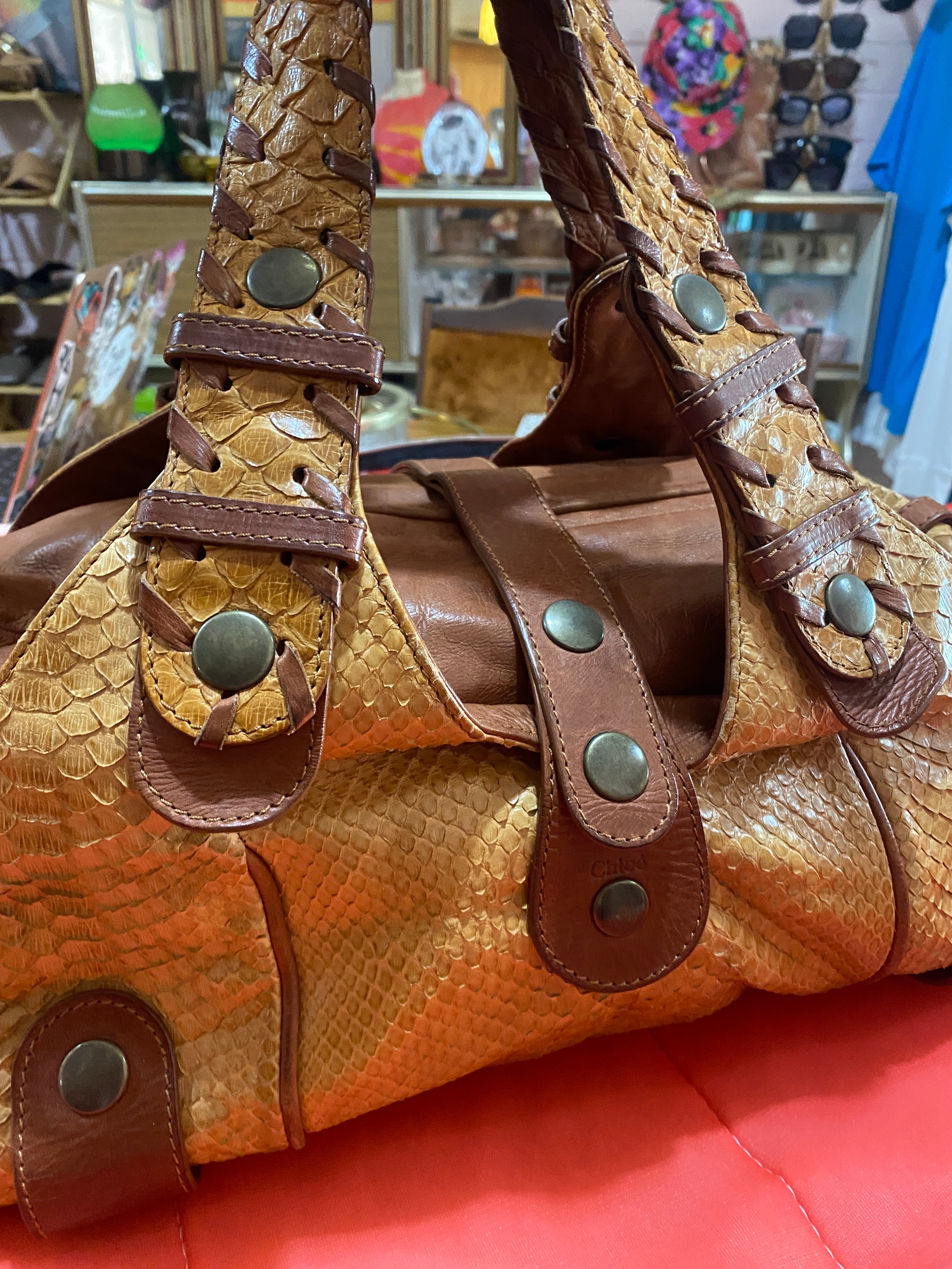 Chloe Brown Python and leather Large Silverado Bag