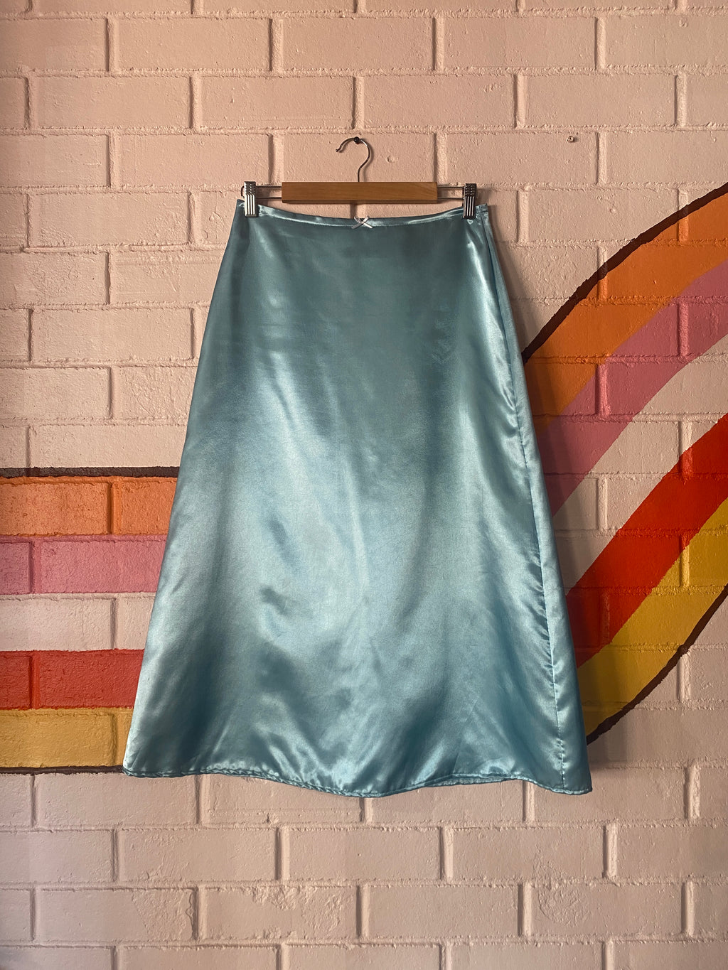 Baby Blue Satin A-line Midi Skirt