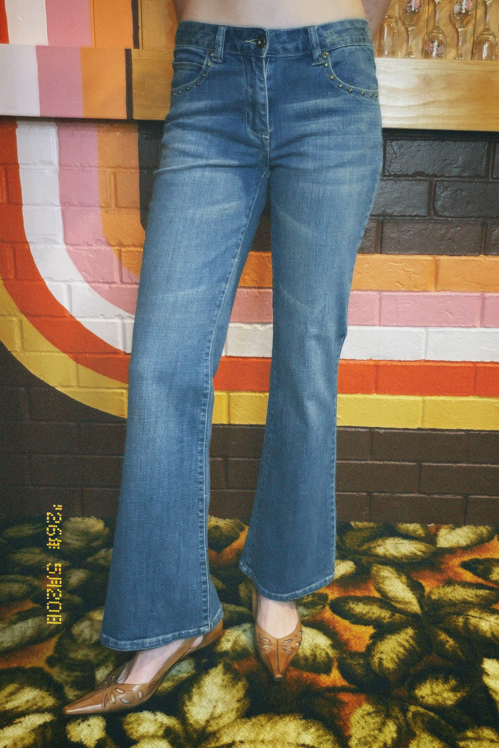 Y2K Floral Embroidered Flared Jeans, size 8